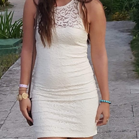 Ivory Hollister Lace Bodycon Mini Dress - Picture 1 of 3
